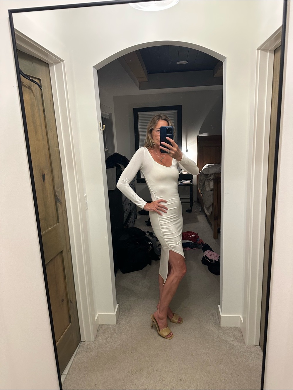 Rachel Pally Cream Long-Sleeve Ruched Wrap Midi Dress - Picture 2 of 7
